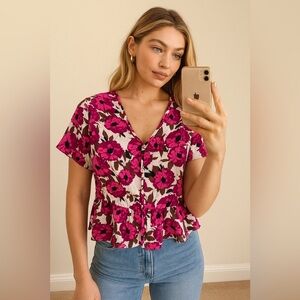 Frank & Oak Pink The Babydoll Top, Size Medium